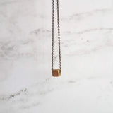 Gold Cube Necklace - solid square brass slider bead on delicate 20 inch silver black chain - minimalist everyday simple plain necklace gift - Constant Baubling
