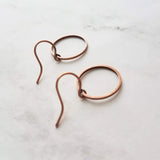 Copper Circle Earrings, small circle earring, antique copper circle earring, thin circle earring, simple copper earring, copper hoop earring - Constant Baubling