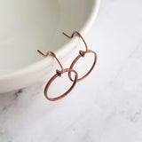 Copper Circle Earrings, small circle earring, antique copper circle earring, thin circle earring, simple copper earring, copper hoop earring - Constant Baubling