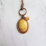 Copper Necklace - front clasp necklace, cameo necklace, toggle clasp necklace, copper pendant, floral cameo necklace, copper flower, antique - Constant Baubling