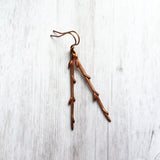 Copper Stick Earrings - long thin straight tree branch charm dangles on antique/oxidized finish hooks, handmade fall nature jewelry gift - Constant Baubling