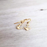 Small Gold Anchor Earrings, tiny anchor earring, anchor dangle, anchor charm, secure grounded safe, safety hope symbol, ship earring, boat - Constant Baubling