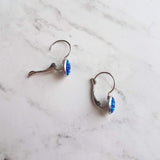 Cobalt Blue Earrings, stainless steel, hypoallergenic, royal blue, rough bumpy faux rock drusy, latching lever back hook, jagged iridescent - Constant Baubling