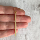 Gold Bar Earrings, gold line earring, gold stick earring, gold tube earring, long thin gold earring, straight line earring, skinny cylinder - Constant Baubling