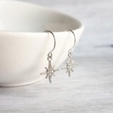 Wishing Star Earrings - North Star earring, Polaris earring, CZ earring, CZ star earring, silver star earring, cubic zirconia, star dangle - Constant Baubling