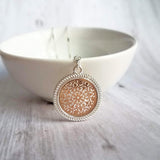 Gold Black Medallion Necklace, gold medallion pendant, cut out pendant, filigree necklace, round medallion necklace lacy black gold necklace - Constant Baubling
