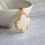 Gold Silver Clover Necklace, filigree necklace, clover pendant, medallion pendant, medallion necklace, lacy pendant, gold clover necklace - Constant Baubling