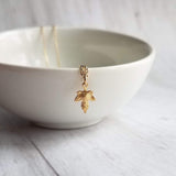 Maple Leaf Necklace, tiny gold leaf, leaf pendant, gold leaf charm, delicate necklace, 14K gold fill chain opt, Toronto necklace autumn gift - Constant Baubling