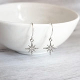 Wishing Star Earrings - North Star earring, Polaris earring, CZ earring, CZ star earring, silver star earring, cubic zirconia, star dangle - Constant Baubling