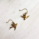 Copper Flying Bird Earrings - small oxidized antique finish charms & hooks, handmade couple/lover gift, bird watcher gift, little sparrow - Constant Baubling