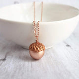 Rose Gold Acorn Necklace - Swarovski pearl nut with pink copper cap on rose gold plated delicate simple chain - custom lengths - fall gift - Constant Baubling