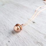 Rose Gold Acorn Necklace - Swarovski pearl nut with pink copper cap on rose gold plated delicate simple chain - custom lengths - fall gift - Constant Baubling