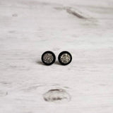 Black Stud Earrings - gunmetal silver faux druzy stone - simple round rough jagged rock - hypoallergenic stainless surgical steel post drusy - Constant Baubling