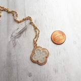 Gold Silver Clover Necklace, filigree necklace, clover pendant, medallion pendant, medallion necklace, lacy pendant, gold clover necklace - Constant Baubling