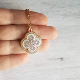 Gold Silver Clover Necklace, filigree necklace, clover pendant, medallion pendant, medallion necklace, lacy pendant, gold clover necklace - Constant Baubling