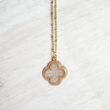 Gold Silver Clover Necklace, filigree necklace, clover pendant, medallion pendant, medallion necklace, lacy pendant, gold clover necklace - Constant Baubling