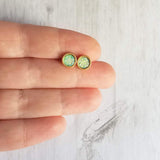 Gold Stainless Steel Stud Earrings, peridot green studs, peridot earrings, pale green studs, rough stone earring, light green earring, druzy - Constant Baubling