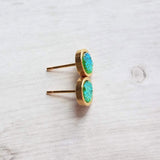 Gold Stainless Steel Stud Earrings, peridot green studs, peridot earrings, pale green studs, rough stone earring, light green earring, druzy - Constant Baubling