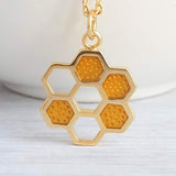Honeycomb Necklace, small gold pendant, honeycomb pendant, bumblebee necklace, honey bee necklace, honeybee jewelry hive necklace gold chain - Constant Baubling