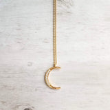 CZ Moon Necklace - thin celestial crescent moon pendant on fine delicate 14K gold plate chain, tiny cubic zirconia stone charms - Constant Baubling