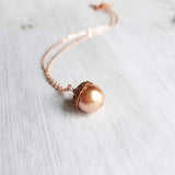 Rose Gold Acorn Necklace - Swarovski pearl nut with pink copper cap on rose gold plated delicate simple chain - custom lengths - fall gift - Constant Baubling