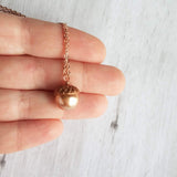 Rose Gold Acorn Necklace - Swarovski pearl nut with pink copper cap on rose gold plated delicate simple chain - custom lengths - fall gift - Constant Baubling