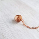 Rose Gold Acorn Necklace - Swarovski pearl nut with pink copper cap on rose gold plated delicate simple chain - custom lengths - fall gift - Constant Baubling
