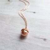 Rose Gold Acorn Necklace - Swarovski pearl nut with pink copper cap on rose gold plated delicate simple chain - custom lengths - fall gift - Constant Baubling