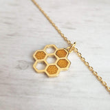 Honeycomb Necklace, small gold pendant, honeycomb pendant, bumblebee necklace, honey bee necklace, honeybee jewelry hive necklace gold chain - Constant Baubling