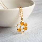 Honeycomb Necklace, small gold pendant, honeycomb pendant, bumblebee necklace, honey bee necklace, honeybee jewelry hive necklace gold chain - Constant Baubling