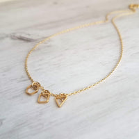 Geometry Necklace - tiny gold square, triangle & hexagon shape charms on thin delicate chain - 14K gold fill available - math necklace, gift - Constant Baubling