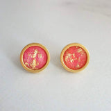 Pink Gold Earrings, watermelon pink earring, coral earring, coral pink stud, gold leaf earring, gold flake earring, stainless steel earring - Constant Baubling