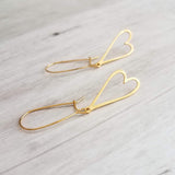 Gold Open Heart Earrings, elongated heart earring, heart outline earring, gold heart earring, kidney ear hooks, Valentine's day earring gift - Constant Baubling