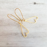 Gold Open Heart Earrings, elongated heart earring, heart outline earring, gold heart earring, kidney ear hooks, Valentine's day earring gift - Constant Baubling