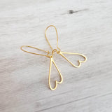 Gold Open Heart Earrings, elongated heart earring, heart outline earring, gold heart earring, kidney ear hooks, Valentine's day earring gift - Constant Baubling
