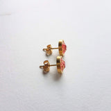 Pink Gold Earrings, watermelon pink earring, coral earring, coral pink stud, gold leaf earring, gold flake earring, stainless steel earring - Constant Baubling