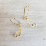 Gold Open Heart Earrings, elongated heart earring, heart outline earring, gold heart earring, kidney ear hooks, Valentine's day earring gift - Constant Baubling