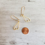 Gold Open Heart Earrings, elongated heart earring, heart outline earring, gold heart earring, kidney ear hooks, Valentine's day earring gift - Constant Baubling