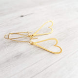 Gold Open Heart Earrings, elongated heart earring, heart outline earring, gold heart earring, kidney ear hooks, Valentine's day earring gift - Constant Baubling