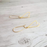 Gold Open Heart Earrings, elongated heart earring, heart outline earring, gold heart earring, kidney ear hooks, Valentine's day earring gift - Constant Baubling