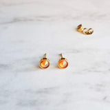 Gold Stud Earrings, tiny studs, small round earring, fuchsia pink purple stud, gold stainless steel, hypoallergenic stainless steel, girls - Constant Baubling