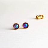 Gold Stud Earrings, tiny studs, small round earring, fuchsia pink purple stud, gold stainless steel, hypoallergenic stainless steel, girls - Constant Baubling