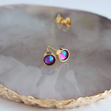 Gold Stud Earrings, tiny studs, small round earring, fuchsia pink purple stud, gold stainless steel, hypoallergenic stainless steel, girls - Constant Baubling