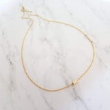 Gold Dash Necklace, tiny rectangle necklace, square tube bead, slider pendant, delicate chain, simple gold necklace, small gold bar necklace - Constant Baubling