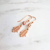 Evil Eye Earrings, rose gold earring, talisman amulet, protective earring, Hamsa earring, hand Fatima, spiritual symbol protection good luck - Constant Baubling