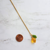 Lemon Necklace, yellow lemon pendant, citrus fruit necklace, green leaf, when life gives you lemons make lemonade, gold chain summer jewelry - Constant Baubling