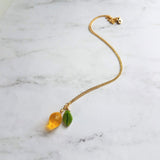 Lemon Necklace, yellow lemon pendant, citrus fruit necklace, green leaf, when life gives you lemons make lemonade, gold chain summer jewelry - Constant Baubling