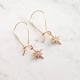 Wishing Star Earrings - rose gold tiny celestial guide Polaris charm w/ cubic zirconia, night sky astonomy gift, small shooting twinkle star - Constant Baubling