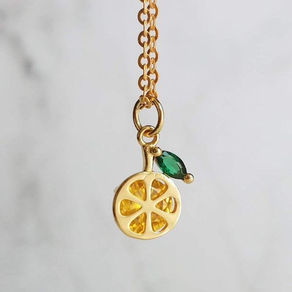 Lemon Necklace, yellow crystal necklace, small lemon necklace lemon slice charm, fruit necklace lemon pendant, 14K gold fill chain opt, tiny - Constant Baubling
