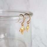 Maple Leaf Earrings, tiny gold leaf earring, fall earring, autumn earring, small gold leaf earring, gold leaf dangle, gold maple leaf - Constant Baubling